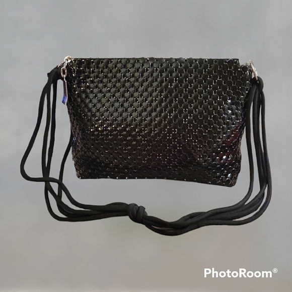 VTG Mid-century WHITING & DAVIS Black Metal Mesh Punk Disco Bag - Picture 1 of 9